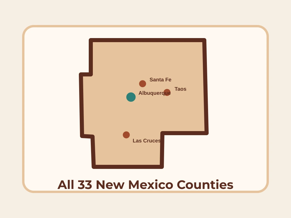 Map of New Mexico State showing major cities